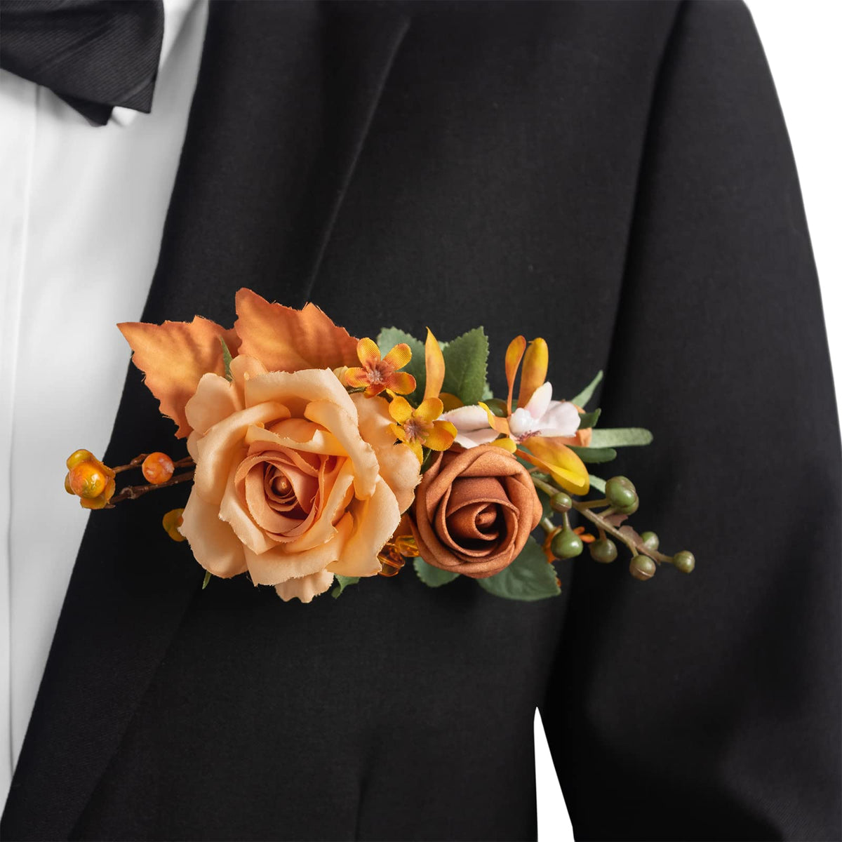 Ling's Moment Boutonniere for Men with Pin, White Ranunculus Ivory, 6"Wx5"H