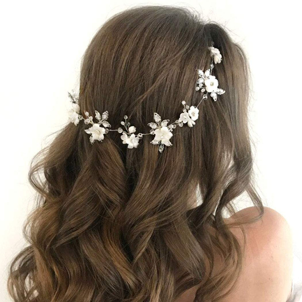Unicra Bride Silver Wedding Hair Vine Flower Bridal Hair Piece Leaf Party Hair Accessories Crystal Hair Jewelry Rhinestone Headpieces for Women