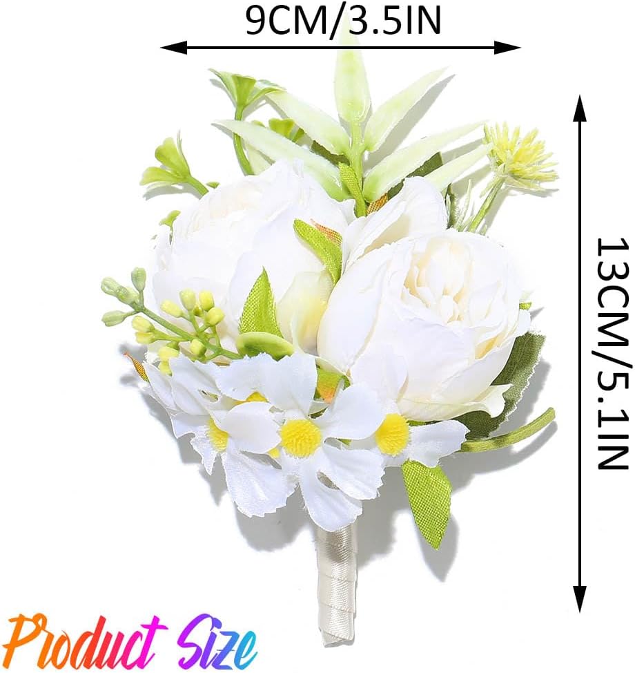 Wedding Rose Boutonniere Groom Flower Buttonholes Prom Suit Decoration for Men (White)