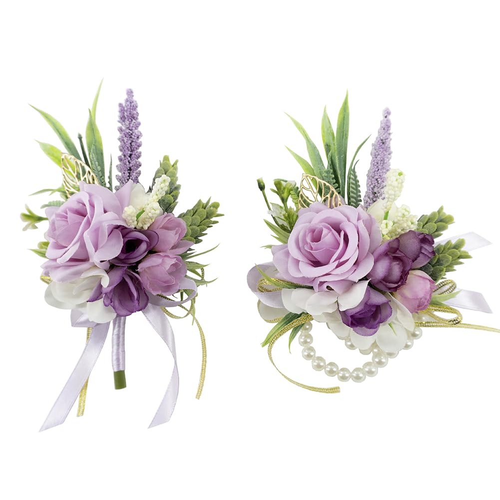 2Pcs Blue Wrist Corsage and Boutonniere Set for Prom Wedding