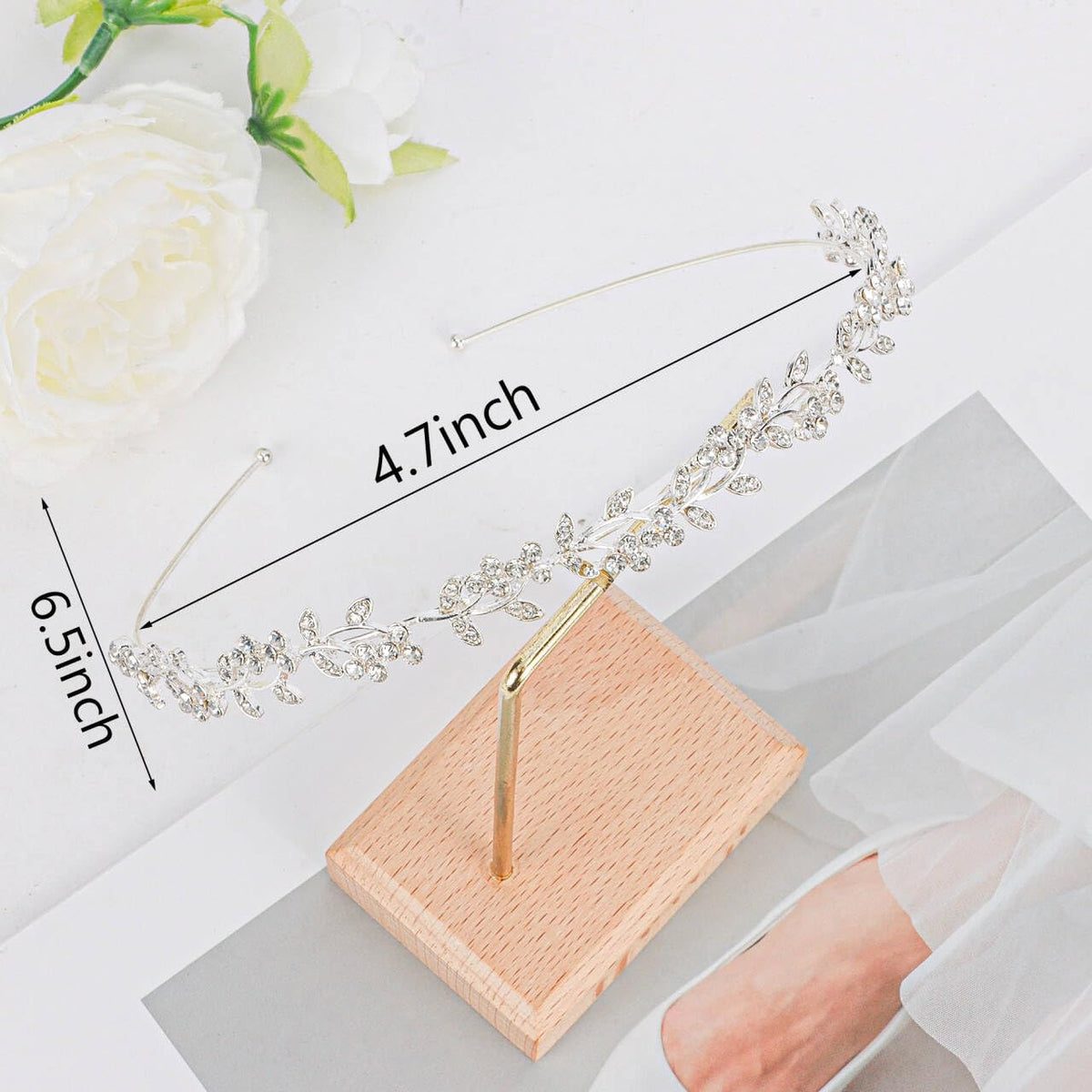 Wedding Headbands for Women Girls Bride Headband Bridal Headpieces Crystal Hair Band Silver Tiara Wedding Gifts Hair Accessories Elegant Fairy Rhinestone Handmade Leaves Flowers