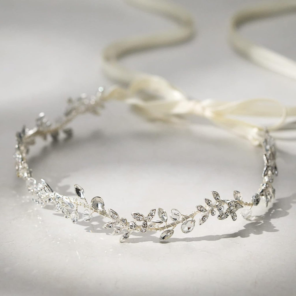 SWEETV Rhinestones Bridal Headband Silver Crystal Wedding Headpieces for Brides Hair Pieces for Bridesmaid Flower Girl Hair Accessories