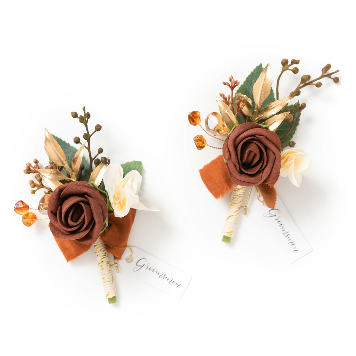 Ling's moment Boutonniere for Men, 2pcs, White Ivory