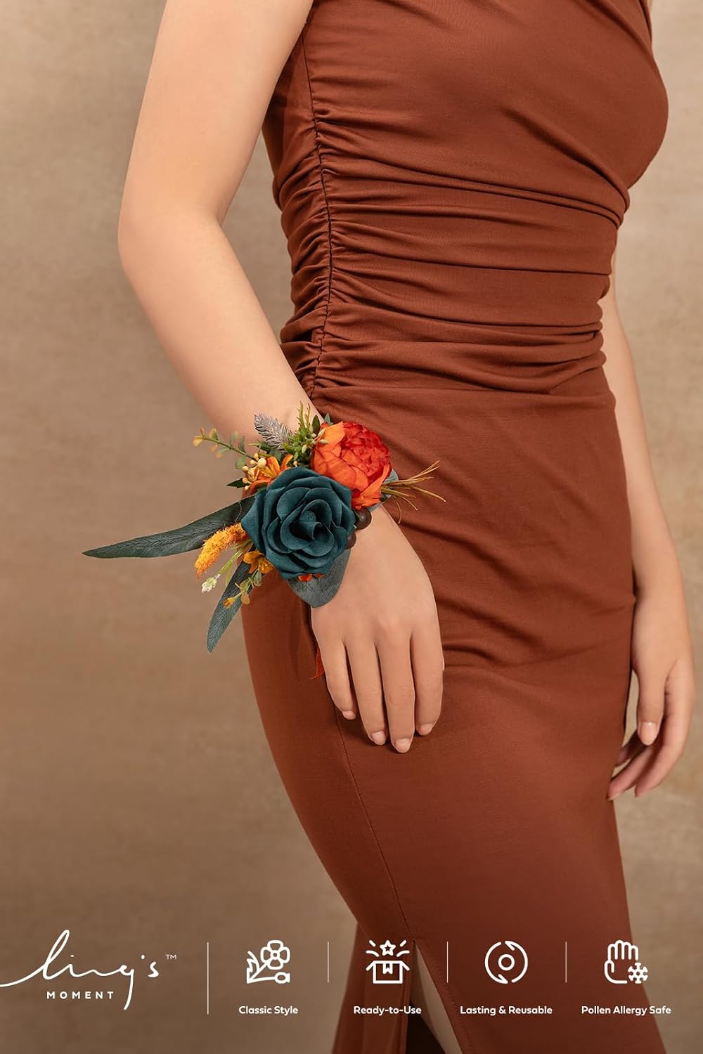 Ling's moment 6pcs Corsage Wristlet, Fall Wedding Decor, Teal Orange