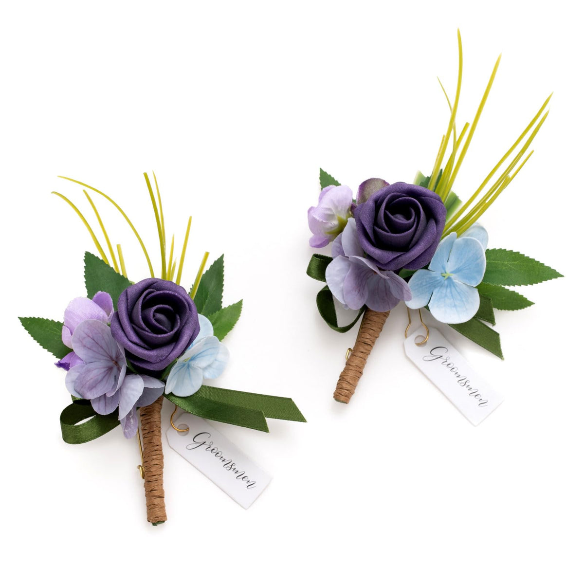 Ling's moment Boutonniere for Men, 2pcs, White Ivory