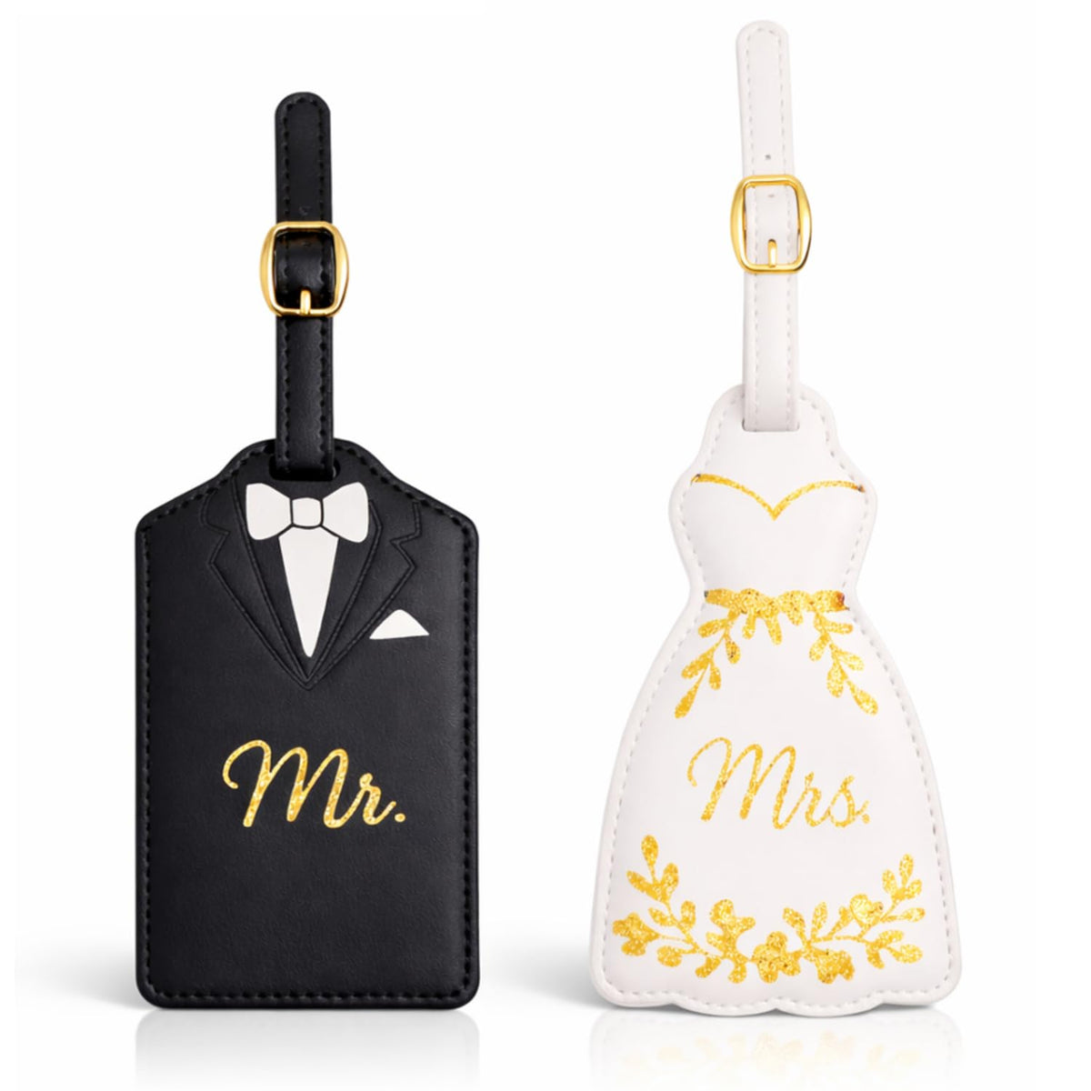Luggage Tags for Couples, Bride & Groom Wedding Dress and Tuxedo Suitcase Tags, Luggage Tag for Honeymoon Travel, Bridal Showers, Weddings, Travel Accessories for Couples (Bride Groom Shape)