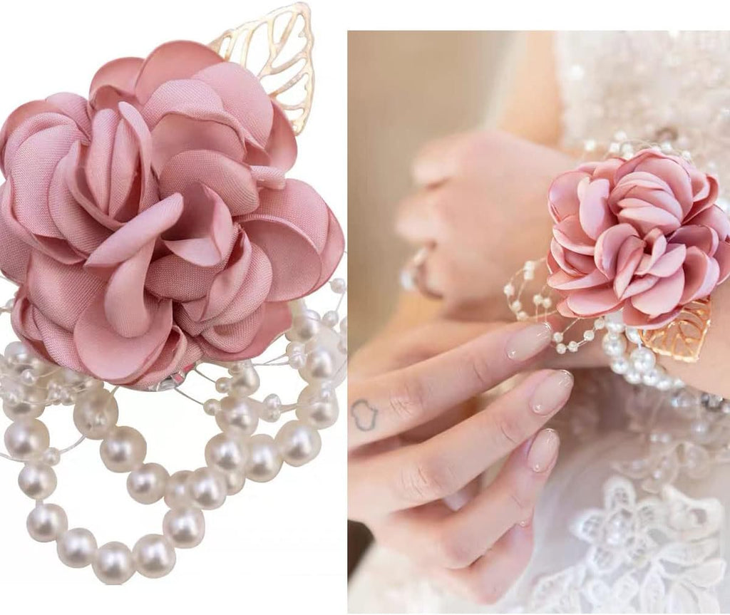 6PCS Pearl Wrist Corsage Bands Bride Elastic Pearl Wristband Corsage DIY Stretch Pearl Wedding Wrist Handmade Corsage Accessories for Wedding Party Bride Bridesmaid
