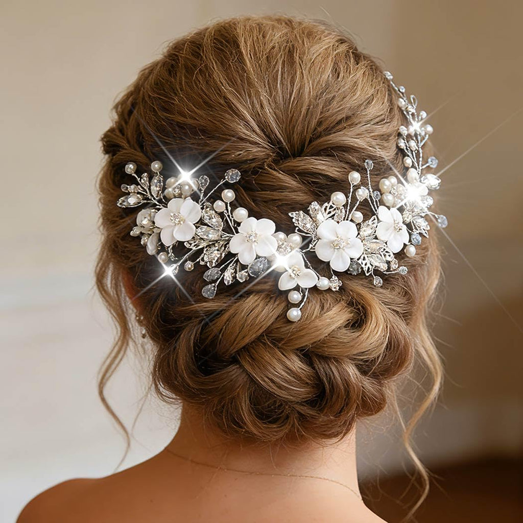 Catery Flower Bride Wedding Hair Vine Wedding Headpiece Bridal Hair Accessories for Brides and Women (Silver, One Size)
