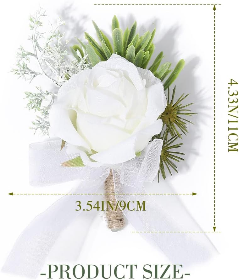 Wedding Rose Boutonniere White Groom Flower Men's Boutineer Prom Buttonholes Party Suit Decor Anniversary Accessories for Bridegroom and Man (A- White)