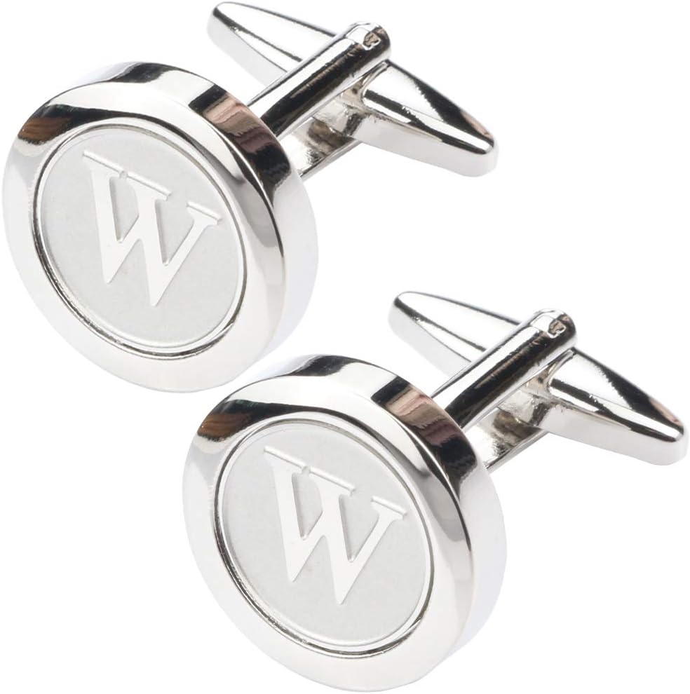 Mens Classic Stainless Steel Initial Cufflinks 26 Alphabet Initial Letter Cufflinks Business Wedding Shirts A-Z