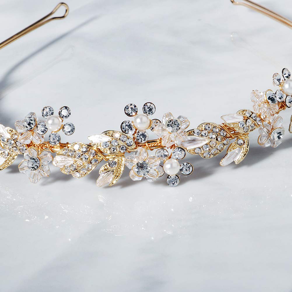 Oriamour Bridal headband Rhinestone Hair Band Bridal Headpieces for Bride Hair Jewelry Accessories (Silver)