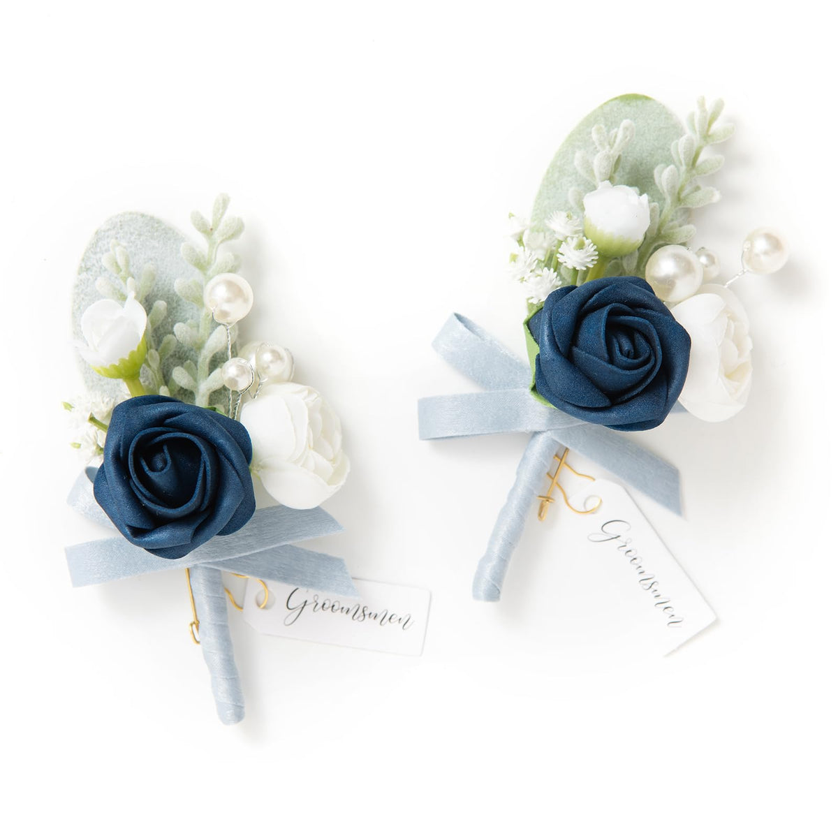 Ling's moment Boutonniere for Men, 2pcs, White Ivory
