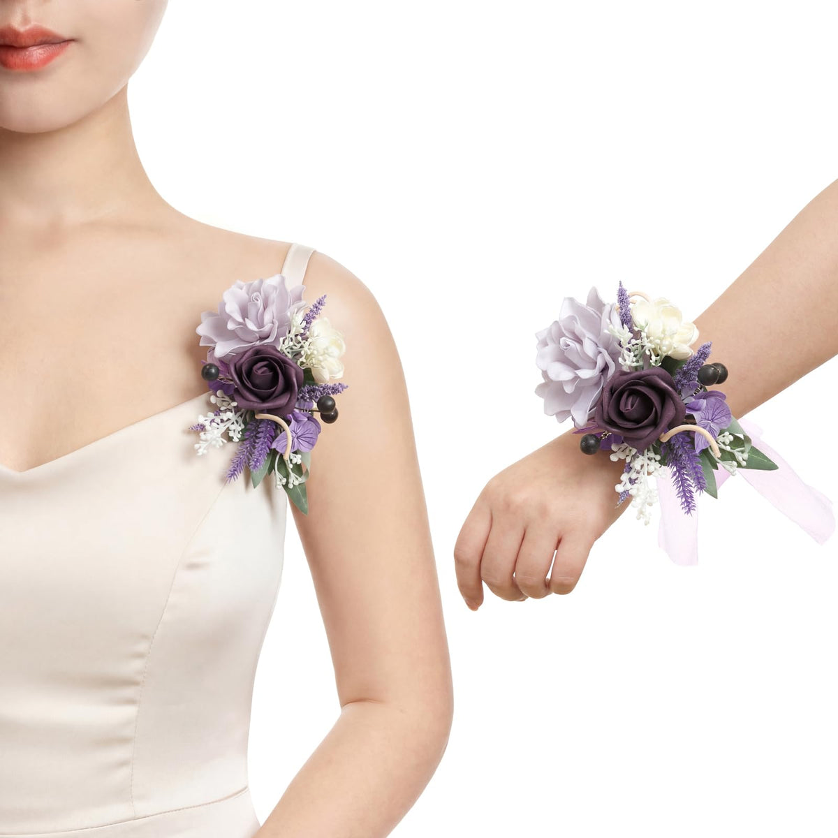 Ling's moment 2pcs Prom Wrist/Shoulder Corsage, Fall Terracotta