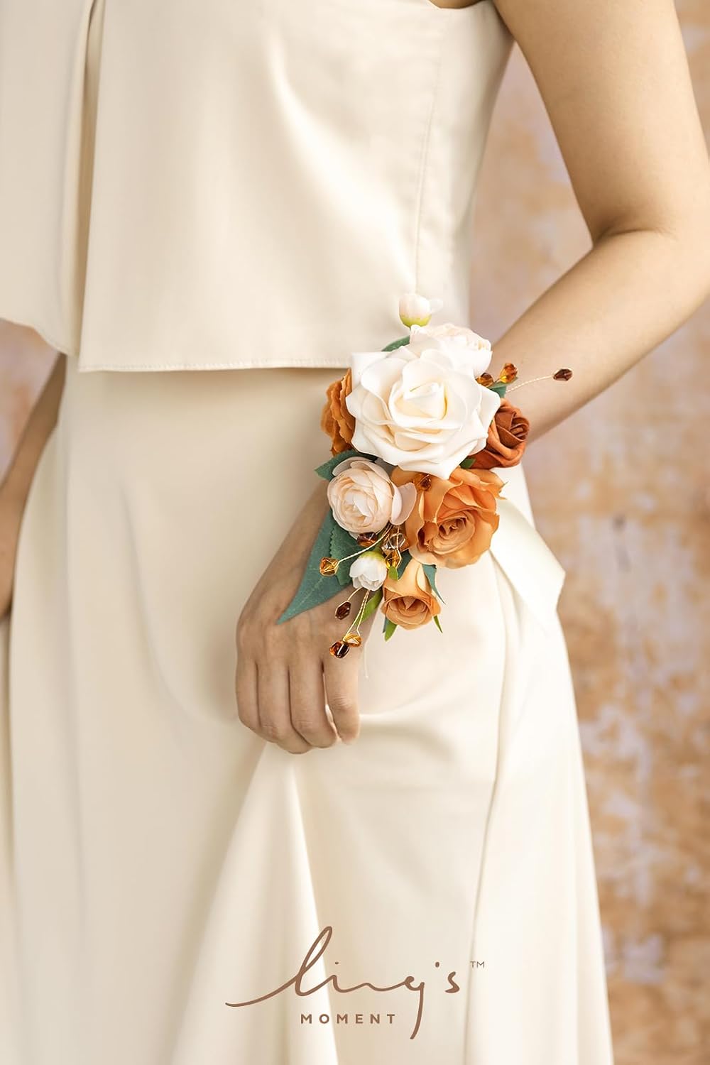 Ling's moment 2pcs Prom Wrist/Shoulder Corsage, Fall Terracotta