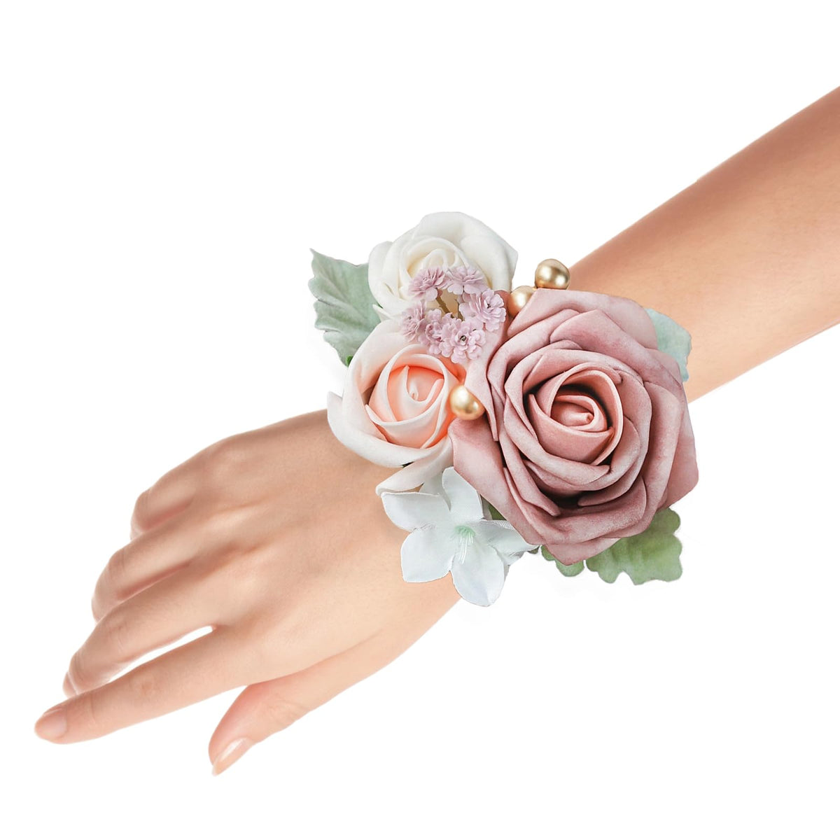 Set of 2 Wrist Corsage Wristlet for Wedding Bridesmaid Mother Grandmother for Bridal Shower Wedding Artificial Roses Flower Prom (Dusty Blue)