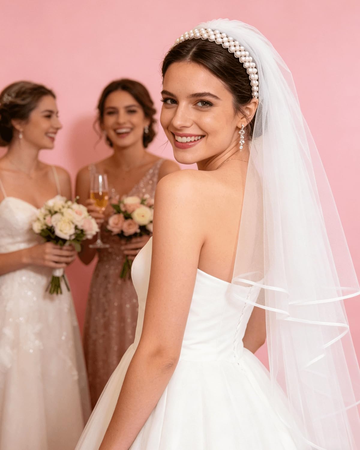 Pearl Bridal Headband Veil for Bachelorette Party Decorations