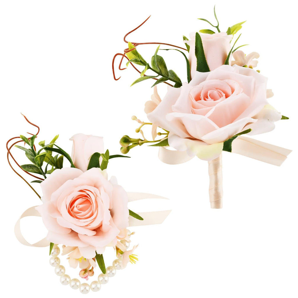 Wrist Corsage and Boutonniere Set for Wedding, Prom Suit Accessories