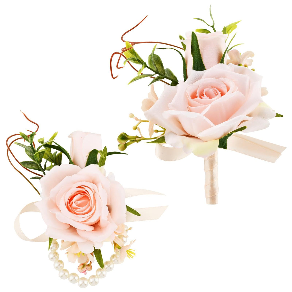 Wrist Corsage and Boutonniere Set for Wedding, Prom Suit Accessories
