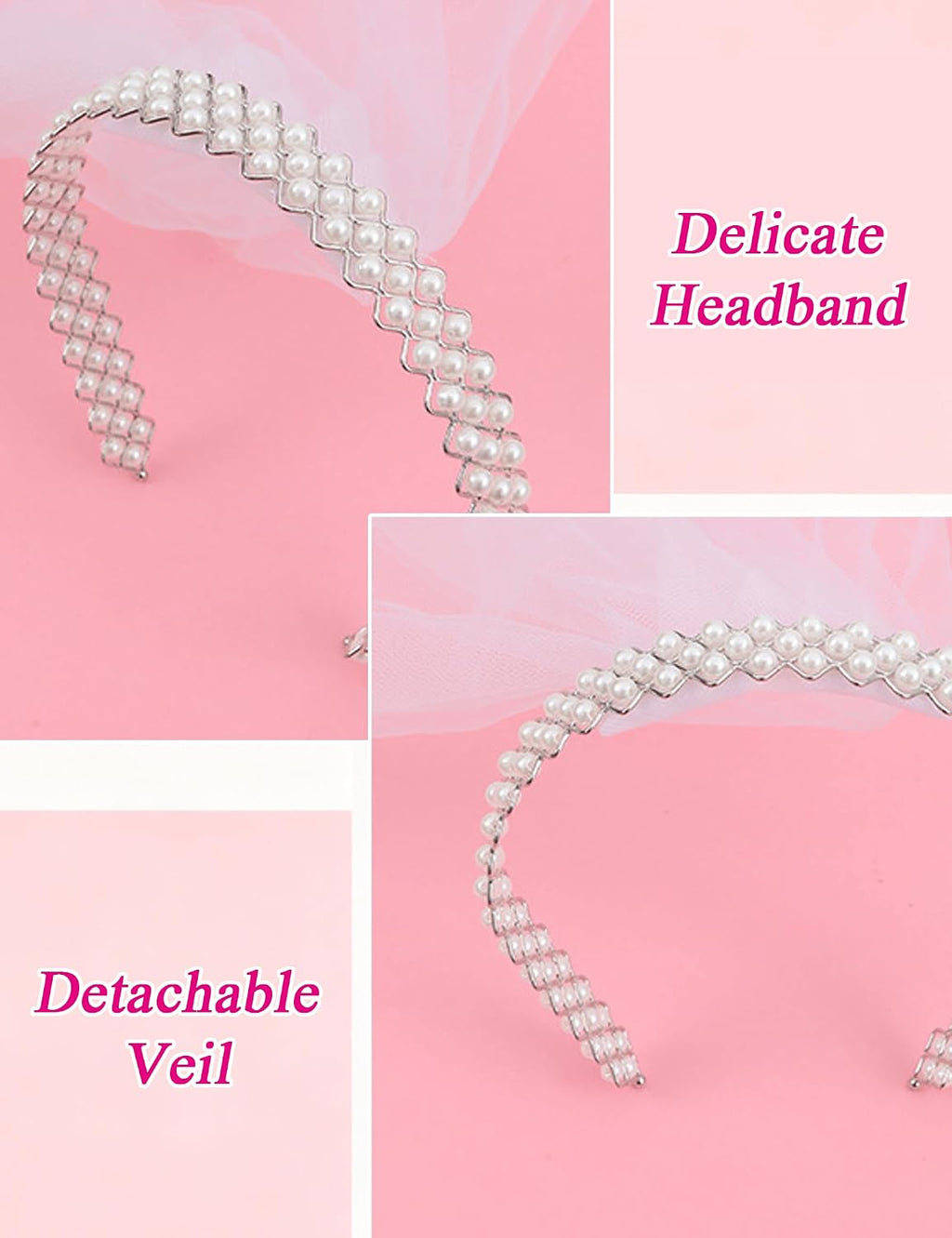 Pearl Bridal Headband Veil for Bachelorette Party Decorations