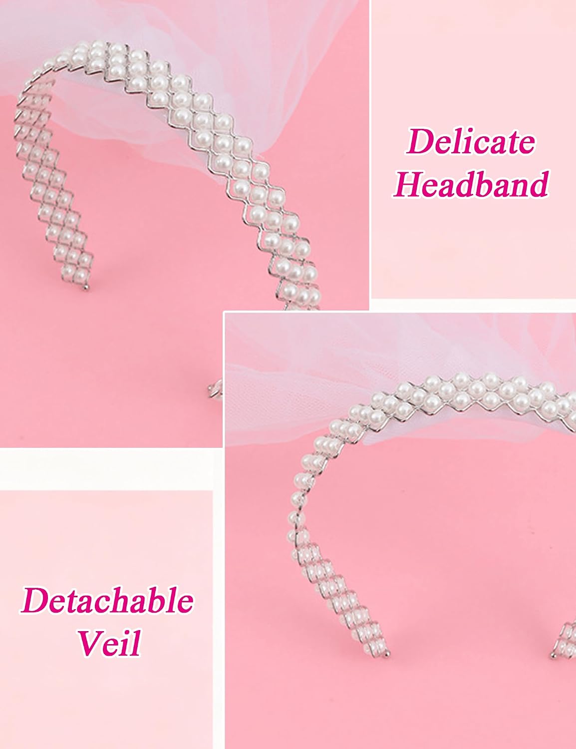 Pearl Bridal Headband Veil for Bachelorette Party Decorations