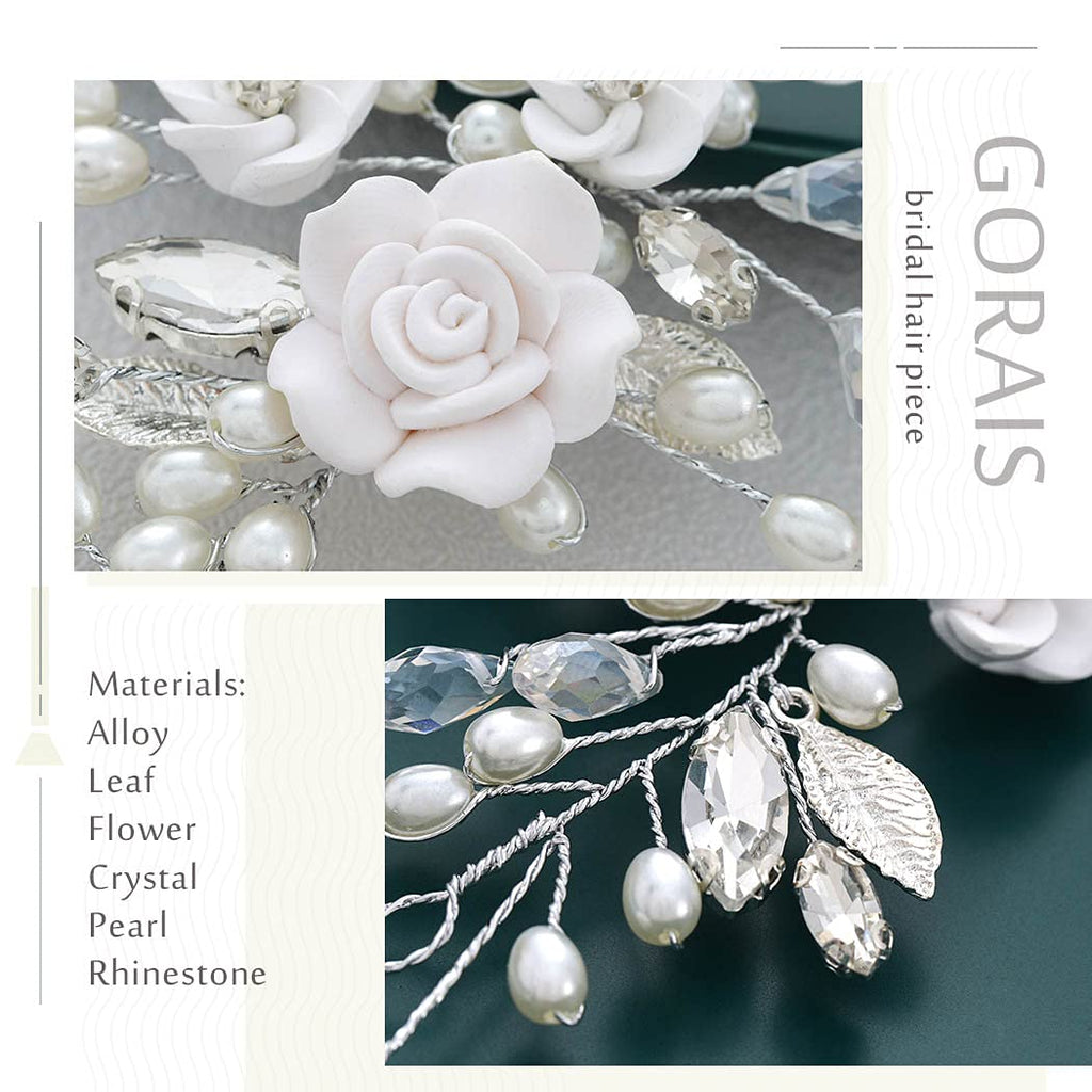 GORAIS Flower Wedding Hair Vine Pearl Bridal Hair Pieces Crystal Hair Accessories for Bride and Women