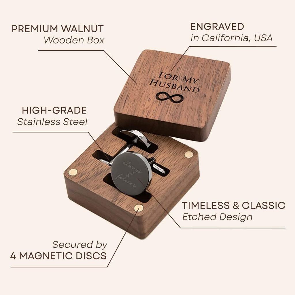 MUUJEE Cufflinks with Engraved Wood Gift Box