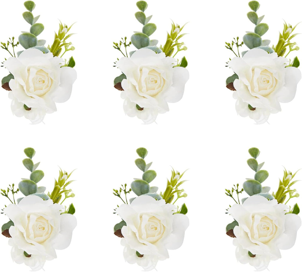 6Pcs Ivory White Rose Wrist Corsage for Women Wedding Prom Party