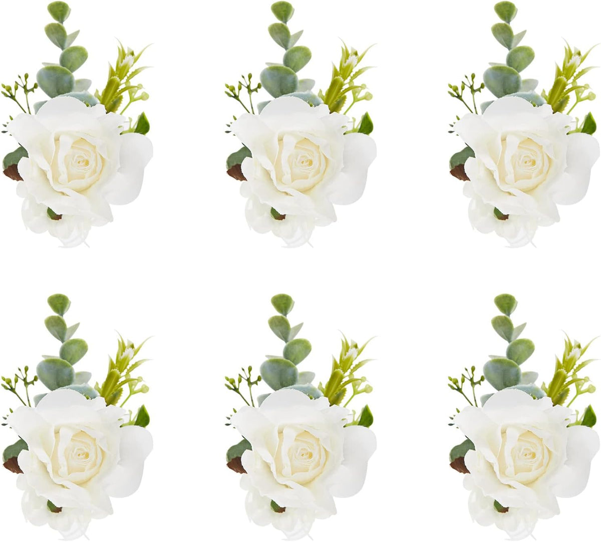 6Pcs Ivory White Rose Wrist Corsage for Women Wedding Prom Party