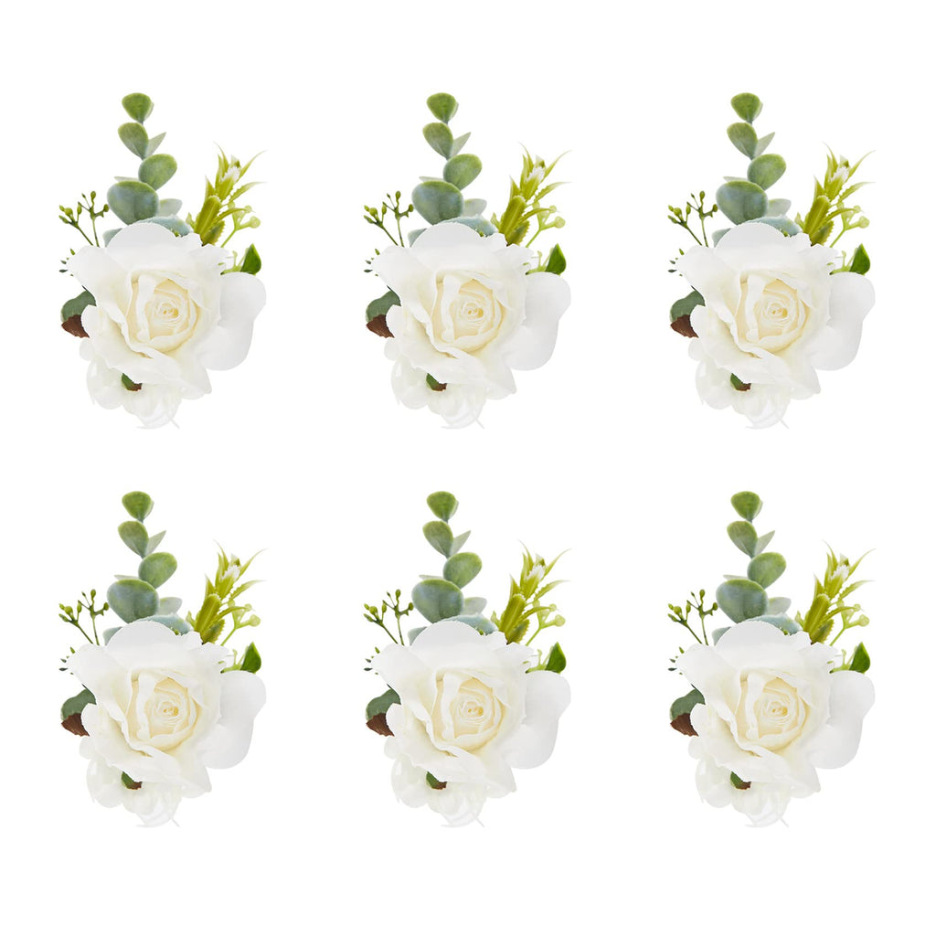 2Pcs White Silk Rose Wrist Corsages for Women Wedding Prom Party