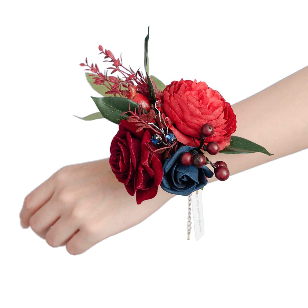 Ling's moment Corsage Wristlet, Prom Wrist Decor, White Ivory, 2pcs