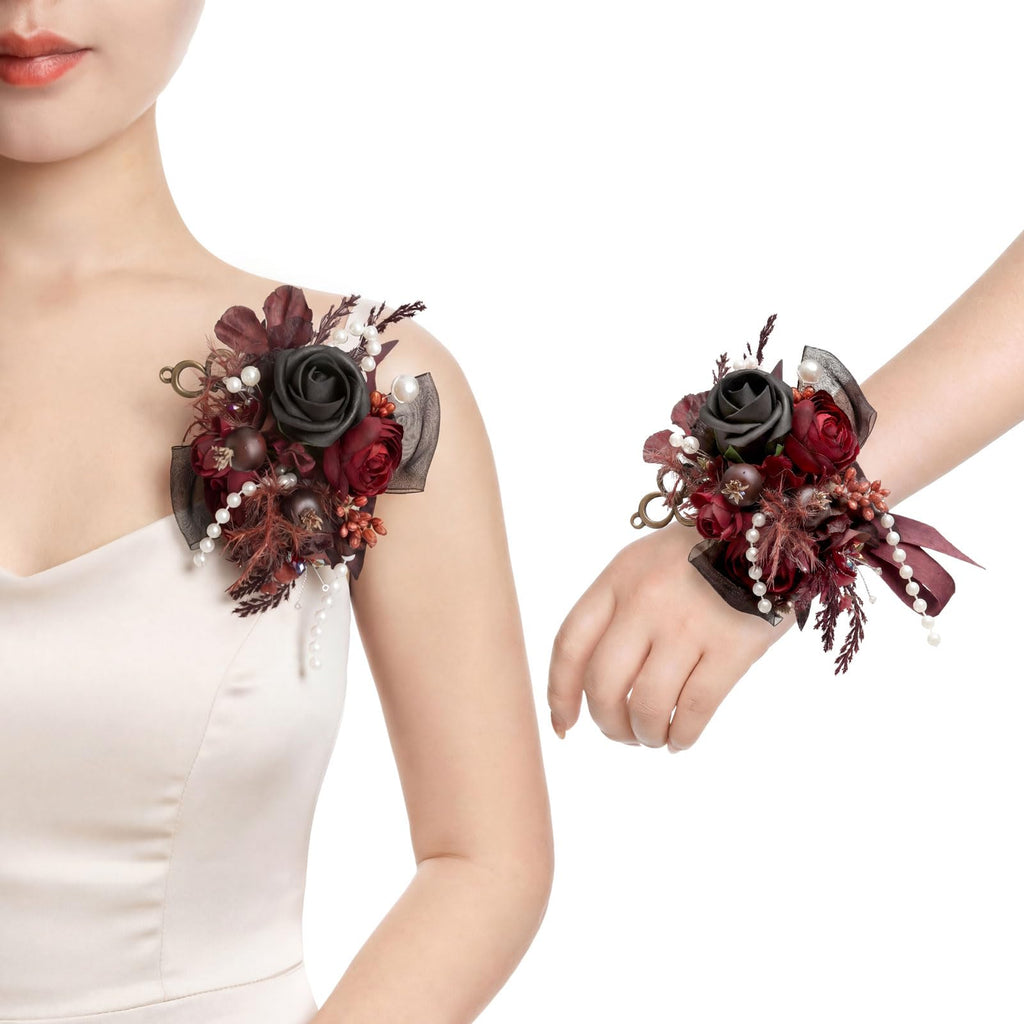Ling's moment 2pcs Prom Wrist/Shoulder Corsage, Fall Terracotta