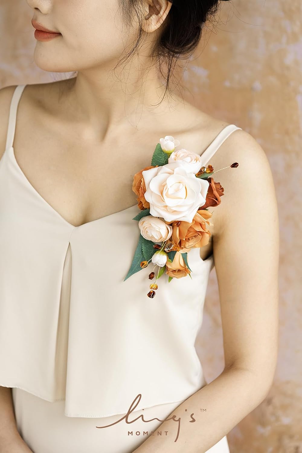 Ling's moment 2pcs Prom Wrist/Shoulder Corsage, Fall Terracotta