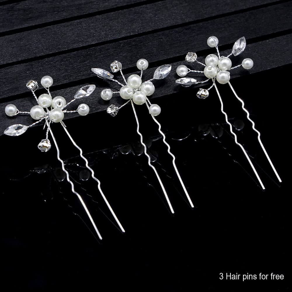 Bridal Wedding Hair Vine,Extra Long Pearl and Crystal Beads Bride Head Piece,Silver Hair Accessories for Women and Girls (Silver)