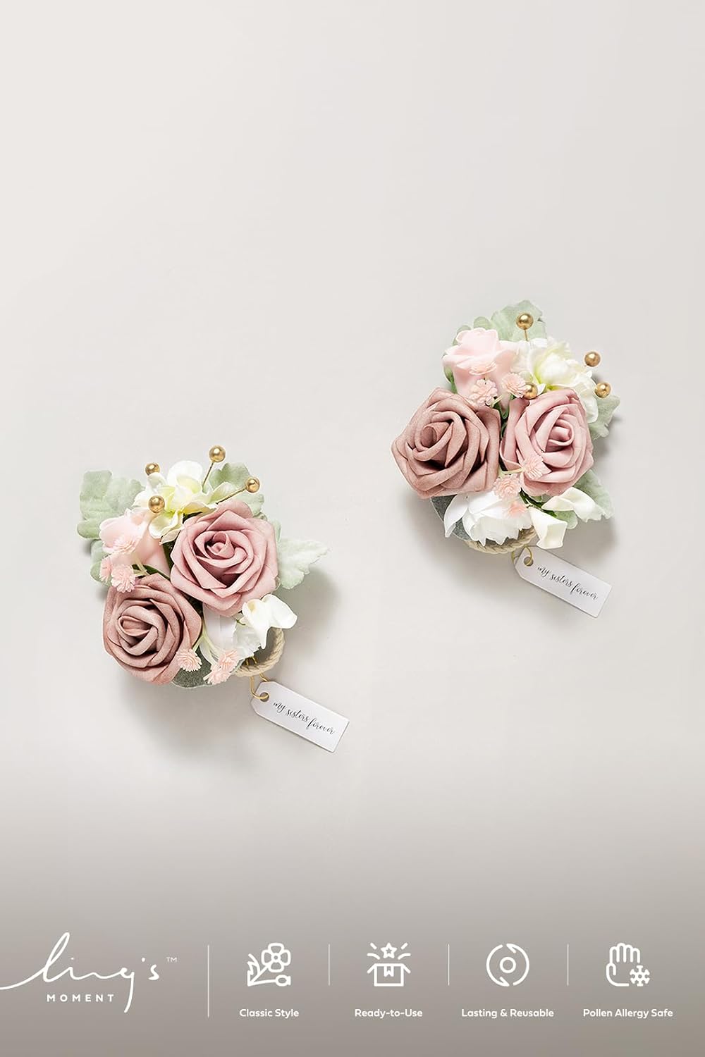 Ling's moment Corsage Wristlet, Wedding Prom Decor, Dusty Rose