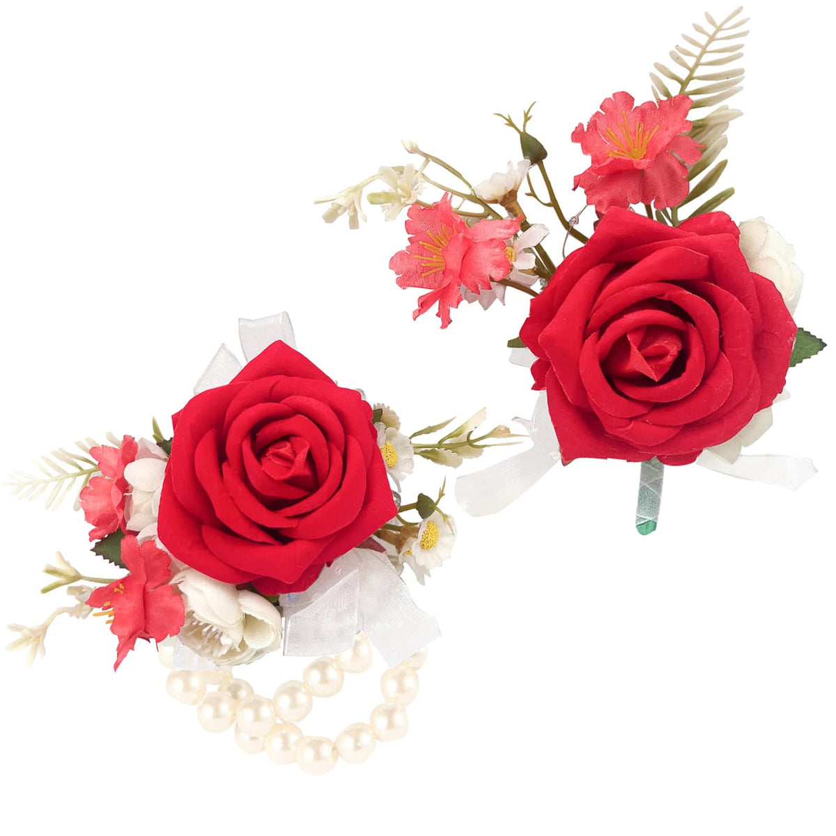 Boutonniere & Wrist Corsage Set for Wedding Prom, Pink Rose