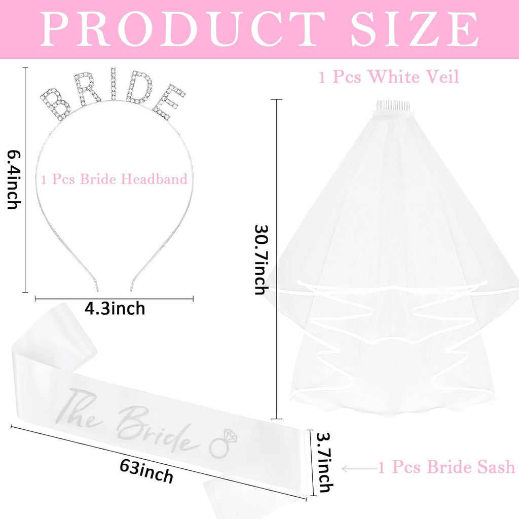 KICOSY Bride Headband and Sash Veil for Bachelorette Party Tiara Veil for Wedding Bridal Shower Hairband With Veil Bridal Sash Wedding Headpiece for Bride