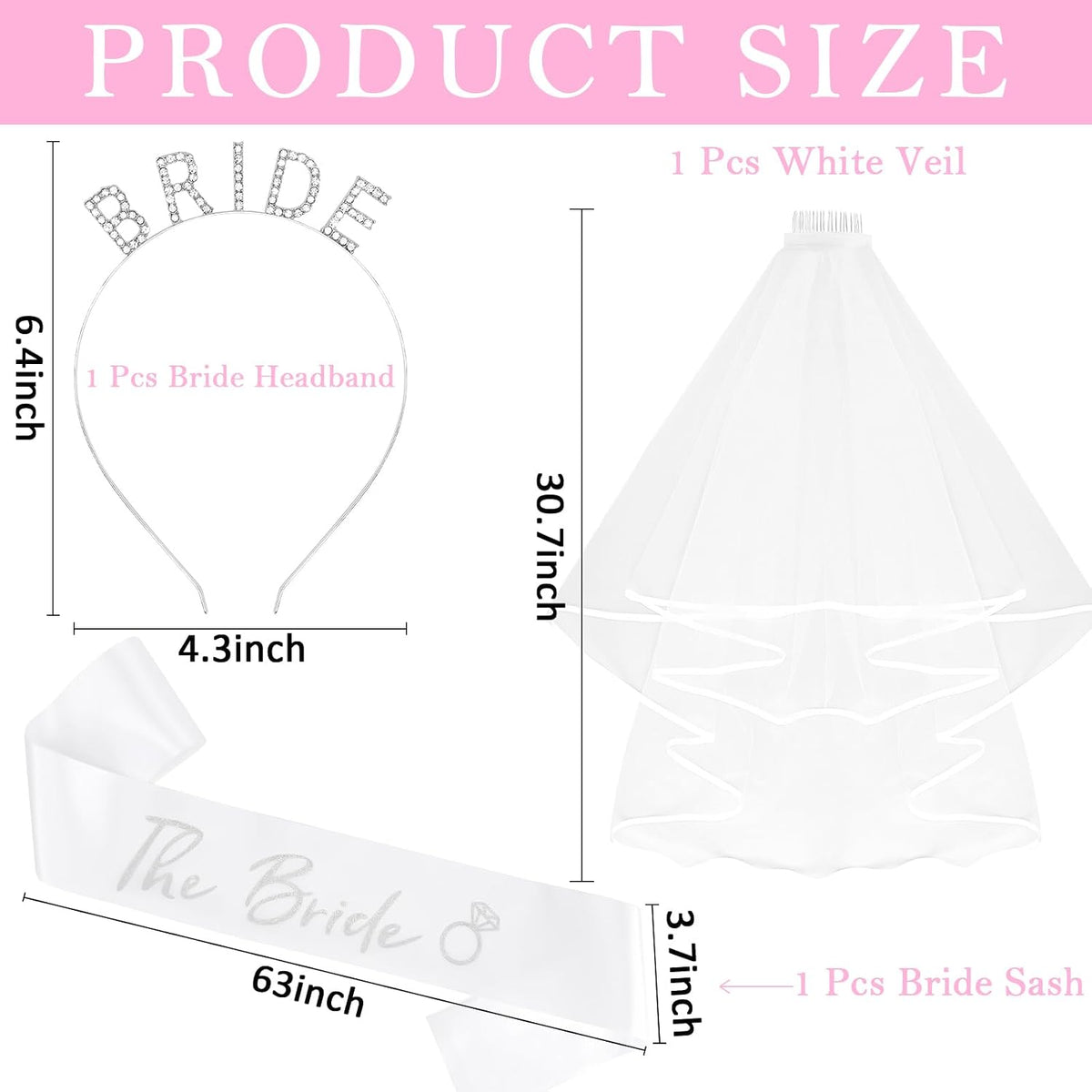KICOSY Bride Headband and Sash Veil for Bachelorette Party Tiara Veil for Wedding Bridal Shower Hairband With Veil Bridal Sash Wedding Headpiece for Bride