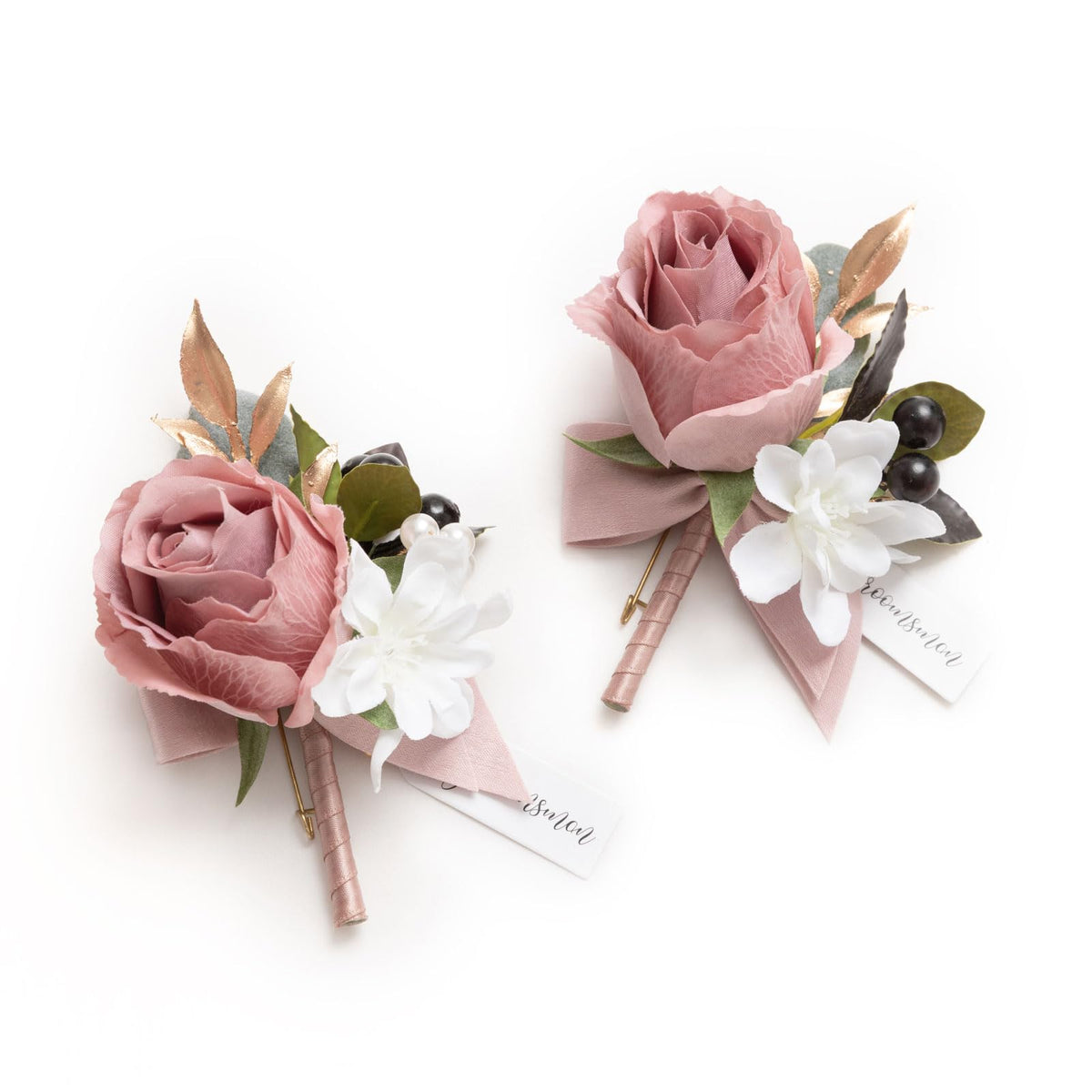 Ling's moment Boutonniere for Men, 2pcs, White Ivory
