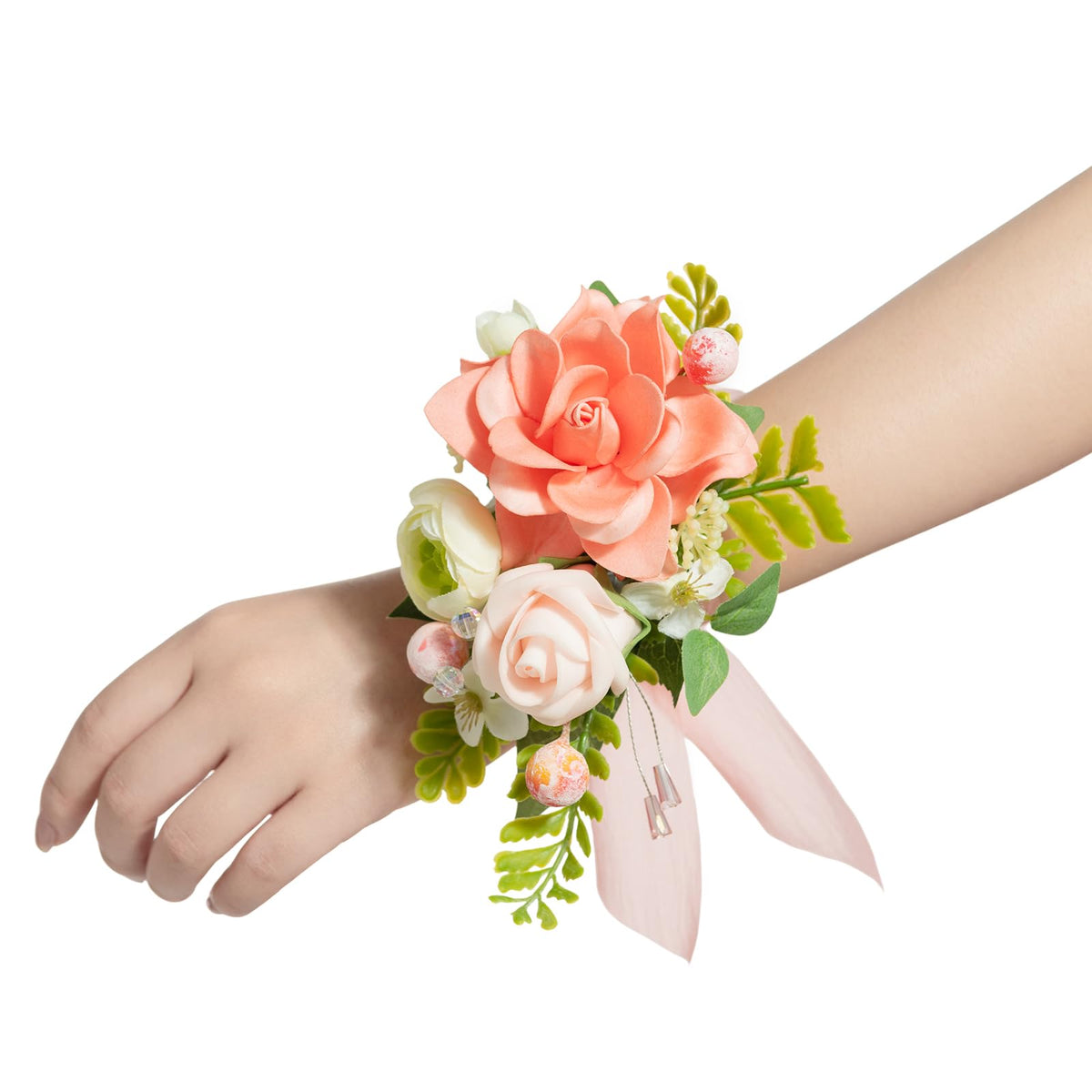 Ling's moment 2pcs Prom Wrist/Shoulder Corsage, Fall Terracotta