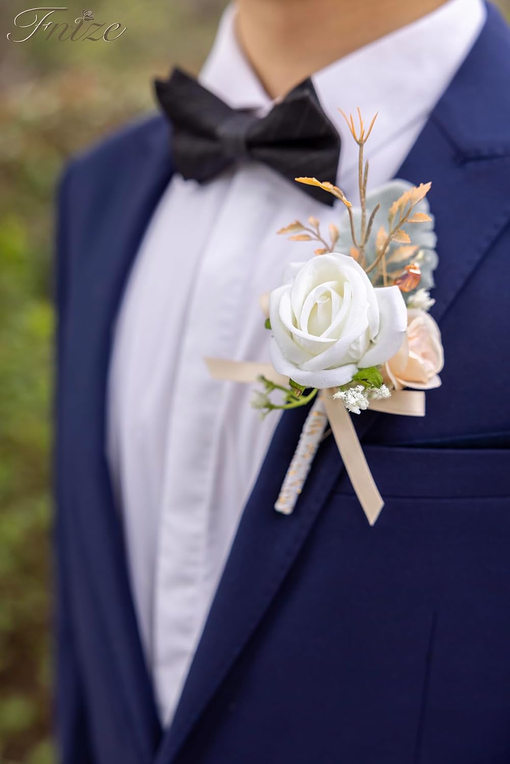 Fnize Champagne Boutonniere for Men Set of 6 Groom Groomsmen Wedding Flower
