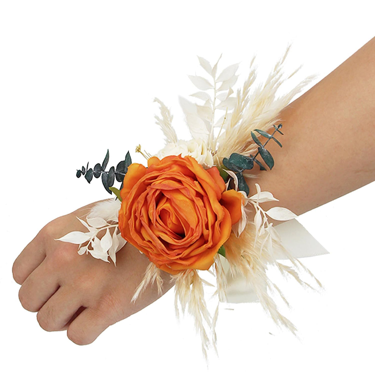 Rinlong 2Pcs White Orchid Wrist Corsage for Wedding, Prom, Homecoming