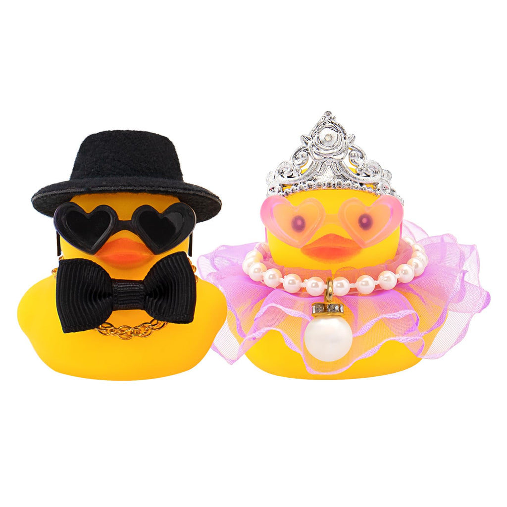 wonuu Pair Set of 2 Bride and Groom Rubber Ducks for Wedding Favors, Party Favors, Ceremony Gift Set, Marriage Souvenir, Marry Blessings, Aniversary Present, White Dess with Veil&Soft Top Hat