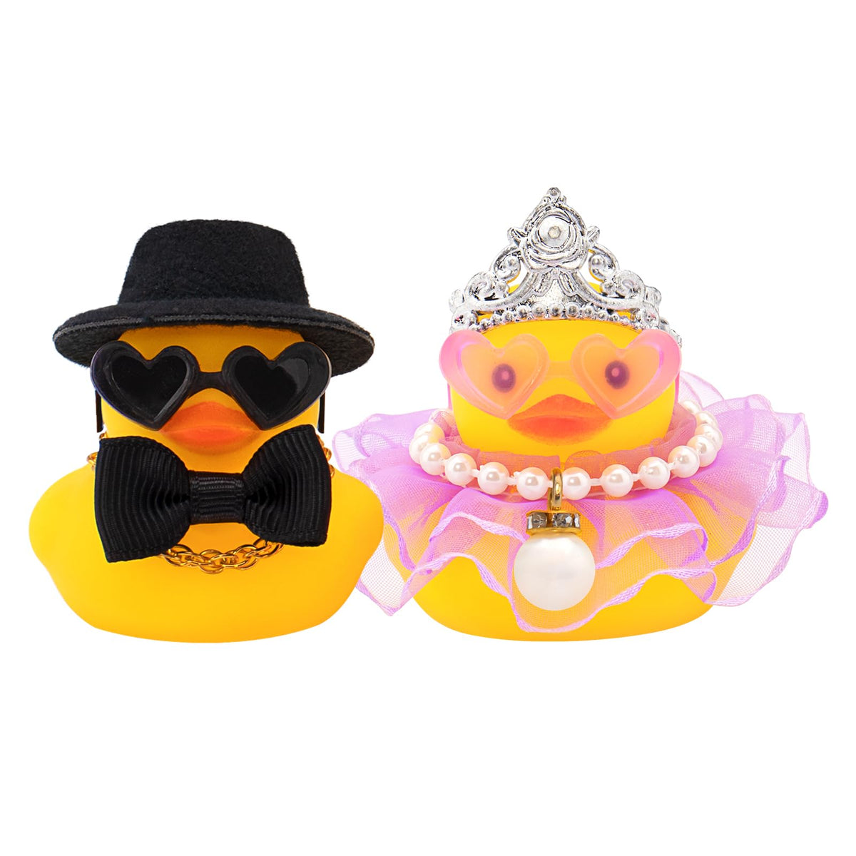 wonuu Pair Set of 2 Bride and Groom Rubber Ducks for Wedding Favors, Party Favors, Ceremony Gift Set, Marriage Souvenir, Marry Blessings, Aniversary Present, White Dess with Veil&Soft Top Hat