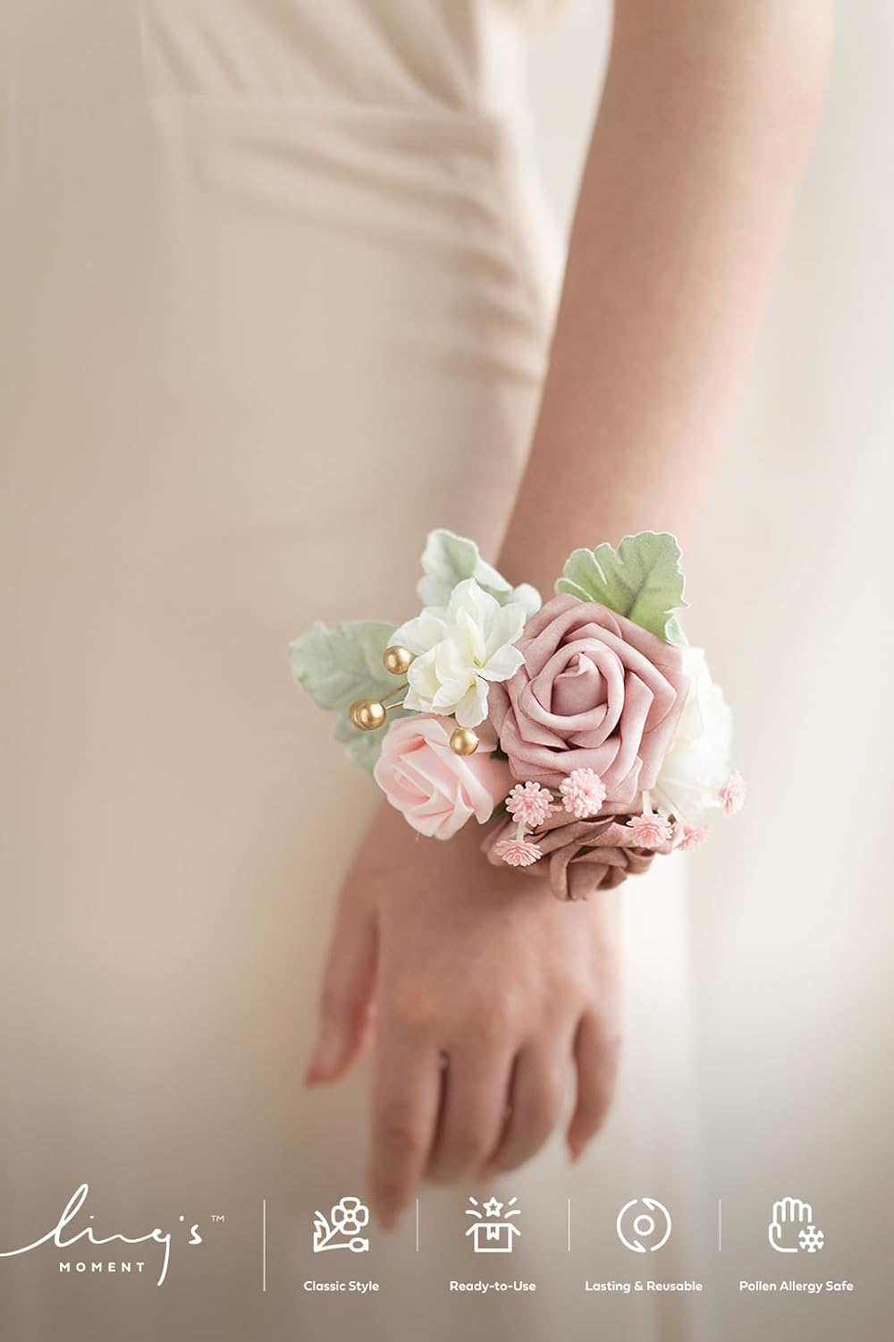 Ling's moment Corsage Wristlet, Wedding Prom Decor, Dusty Rose