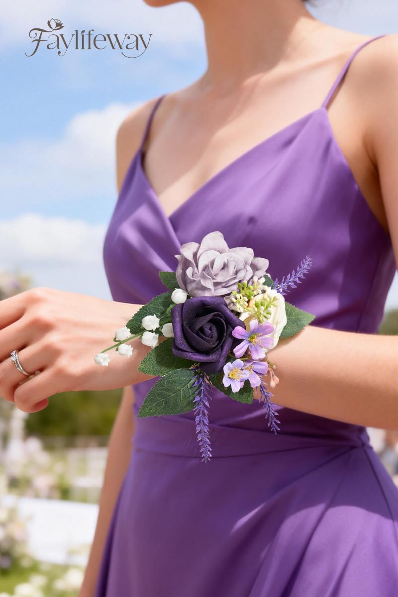 Purple Corsage and Boutonniere Set for Wedding Homecoming Prom