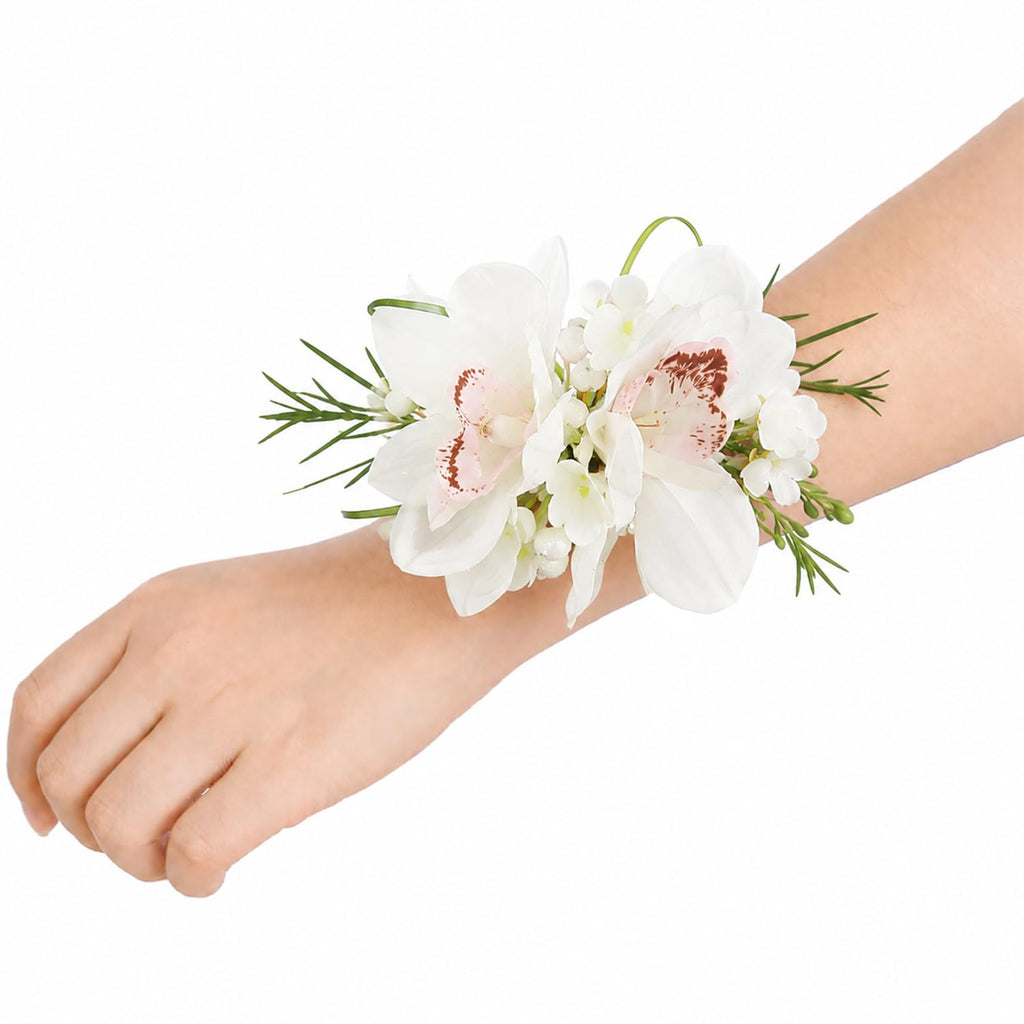 Rinlong 2Pcs White Orchid Wrist Corsage for Wedding, Prom, Homecoming