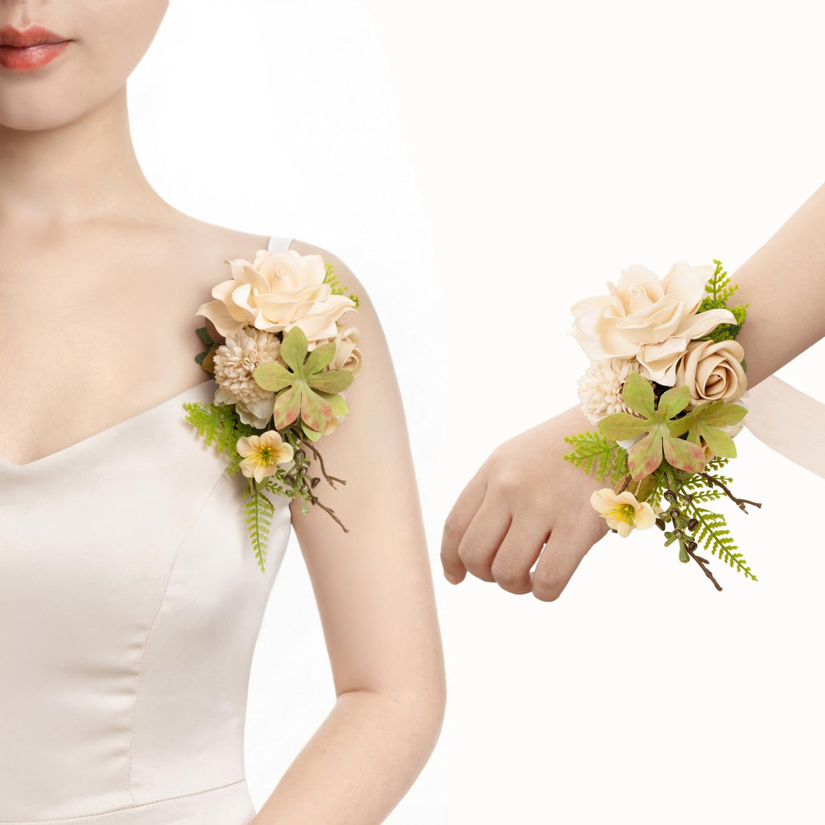 Ling's moment 2pcs Prom Wrist/Shoulder Corsage, Fall Terracotta