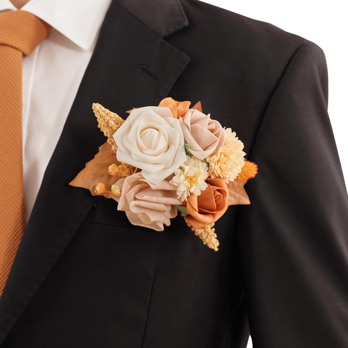 TINGE TIME Luxury Groom Boutonniere for Wedding, 1 PCS Pocket Boutonniere for Men Wedding, Prom, Homecoming, Anniversary, Graduation, Christmas Dinner (Terracotta)