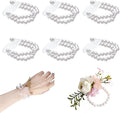 6PCS Pearl Wrist Corsage Bands Bride Elastic Pearl Wristband Corsage DIY Stretch Pearl Wedding Wrist Handmade Corsage Accessories for Wedding Party Bride Bridesmaid