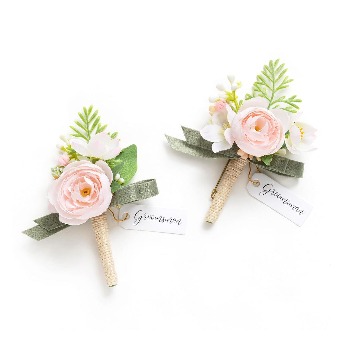 Ling's moment Boutonniere for Men, 2pcs, White Ivory